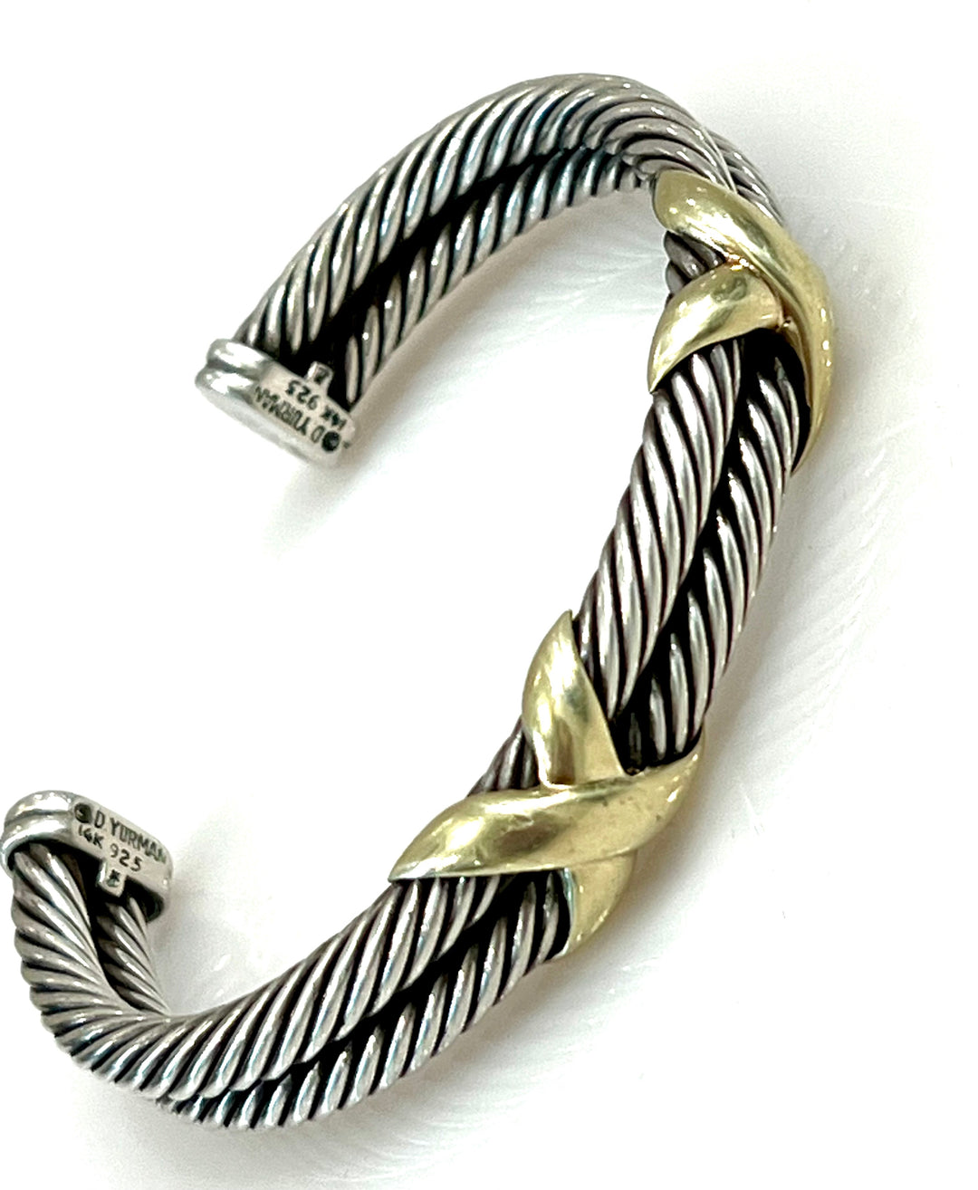 DAVID YURMAN SILVER 14K GOLD DOUBLE X CABLE BRACELET