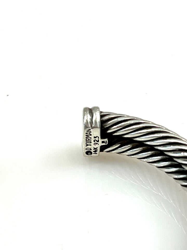 DAVID YURMAN SILVER 14K GOLD DOUBLE X CABLE BRACELET