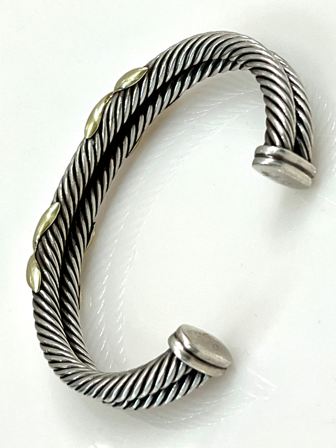 DAVID YURMAN SILVER 14K GOLD DOUBLE X CABLE BRACELET