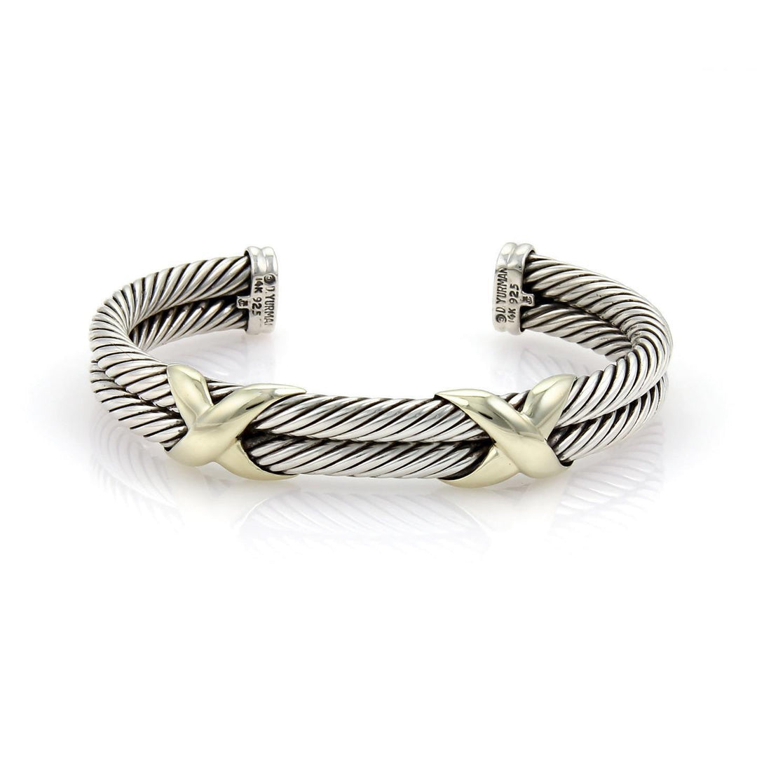 DAVID YURMAN SILVER 14K GOLD DOUBLE X CABLE BRACELET