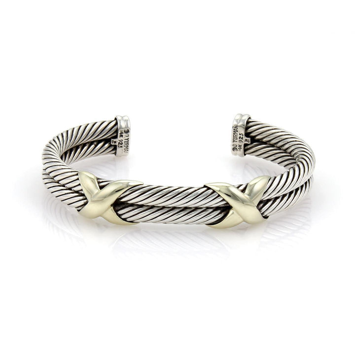 DAVID YURMAN SILVER 14K GOLD DOUBLE X CABLE BRACELET