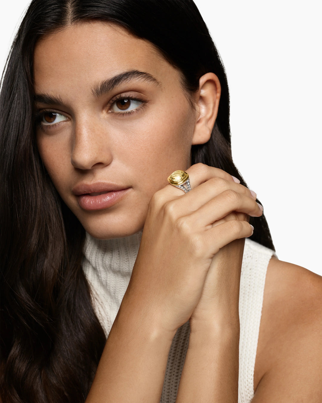 DAVID YURMAN SILVER 18K GOLD CHAMPAGNE CITRINE 11MM ALBION RING