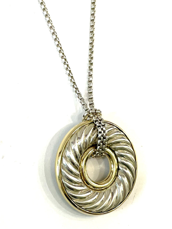 DAVID YURMAN STERLING SILVER 18K GOLD 30MM CABLE DISC NECKLACE