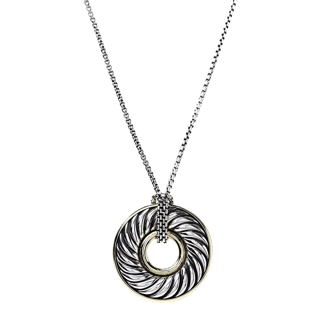 DAVID YURMAN STERLING SILVER 18K GOLD 30MM CABLE DISC NECKLACE