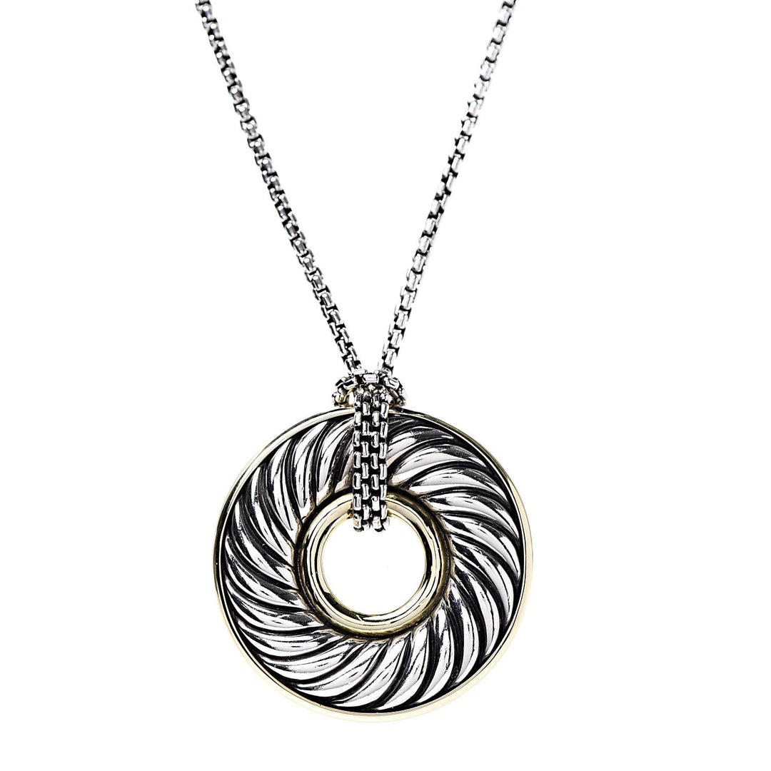 DAVID YURMAN STERLING SILVER 18K GOLD 30MM CABLE DISC NECKLACE