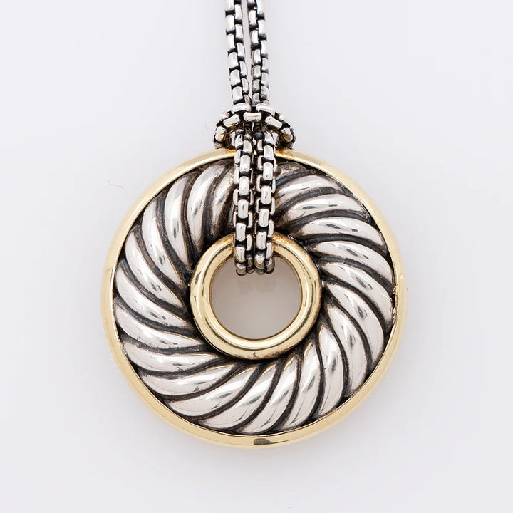 DAVID YURMAN STERLING SILVER 18K GOLD 30MM CABLE DISC NECKLACE