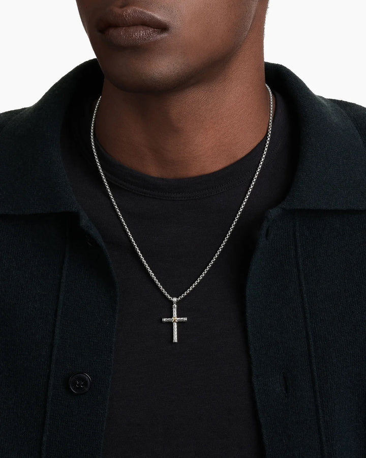 DAVID YURMAN STERLING SILVER 18K GOLD CABLE CROSS PENDANT