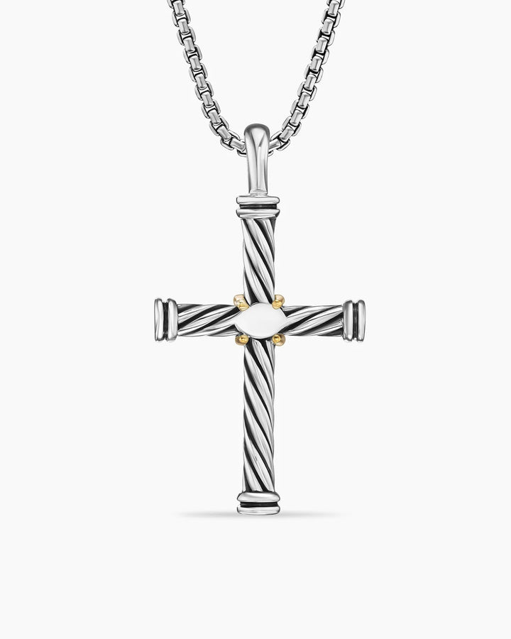 DAVID YURMAN STERLING SILVER 18K GOLD CABLE CROSS PENDANT