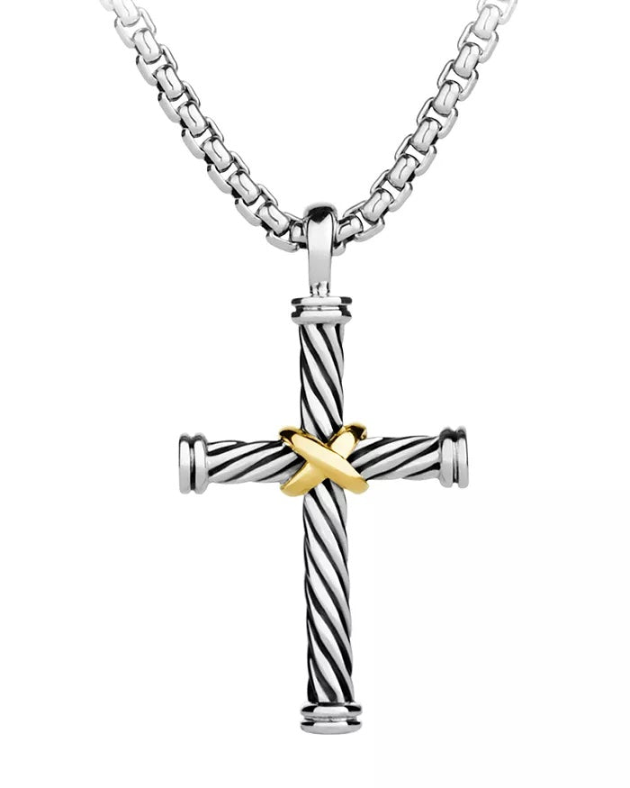 DAVID YURMAN STERLING SILVER 18K GOLD CABLE CROSS PENDANT