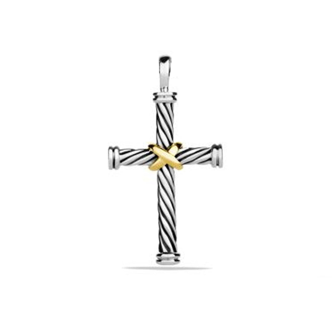 DAVID YURMAN STERLING SILVER 18K GOLD CABLE CROSS PENDANT