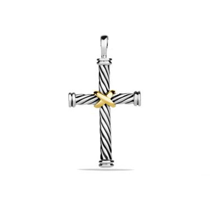 DAVID YURMAN STERLING SILVER 18K GOLD CABLE CROSS PENDANT