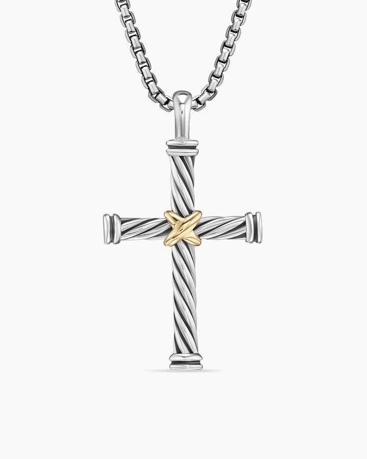 DAVID YURMAN STERLING SILVER 18K GOLD CABLE CROSS PENDANT