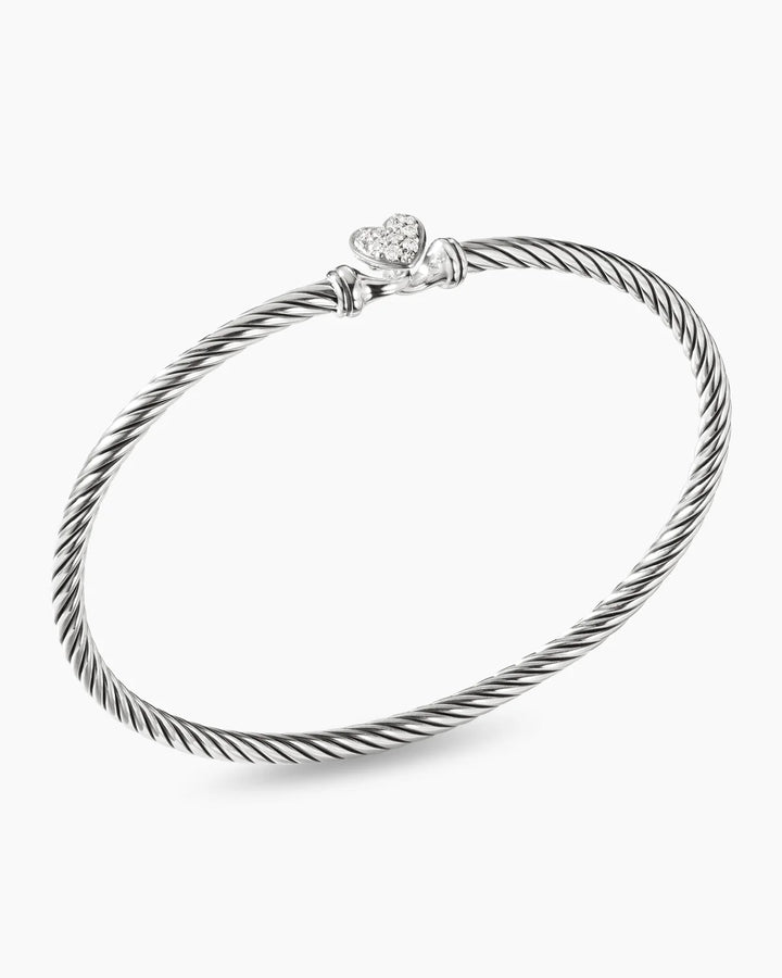 DAVID YURMAN STERLING SILVER CLASSIC CABLE DIAMONDS HEART STATION BRACELET