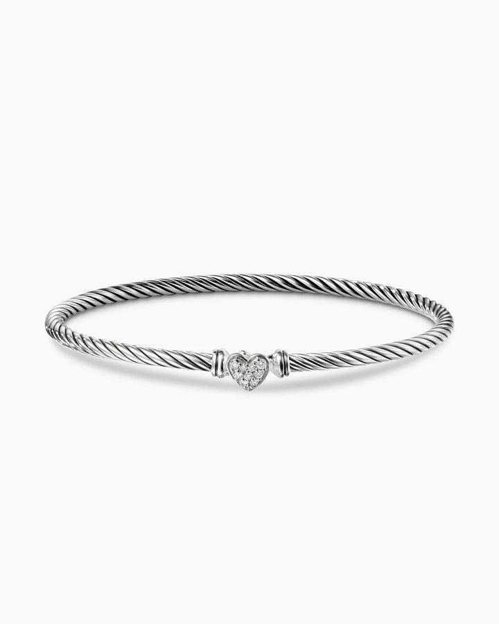 DAVID YURMAN STERLING SILVER CLASSIC CABLE DIAMONDS HEART STATION BRACELET
