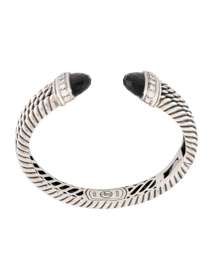 DY STERLING SILVER DIAMOND BLACK ONYX WHEATON CUFF BRACELET