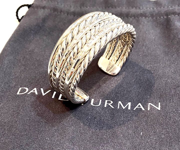 DAVID YURMAN STERLING SILVER DIAMOND SIX STRAND CUFF BRACELET
