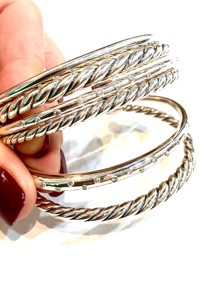 DAVID YURMAN STERLING SILVER DIAMOND SIX STRAND CUFF BRACELET