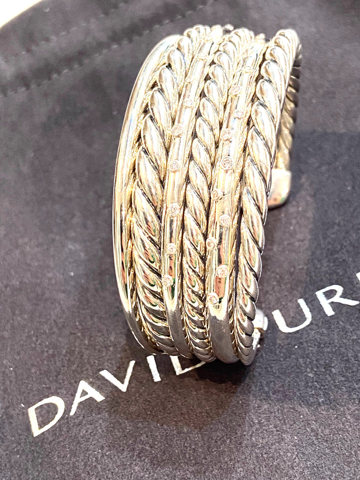 DAVID YURMAN STERLING SILVER DIAMOND SIX STRAND CUFF BRACELET