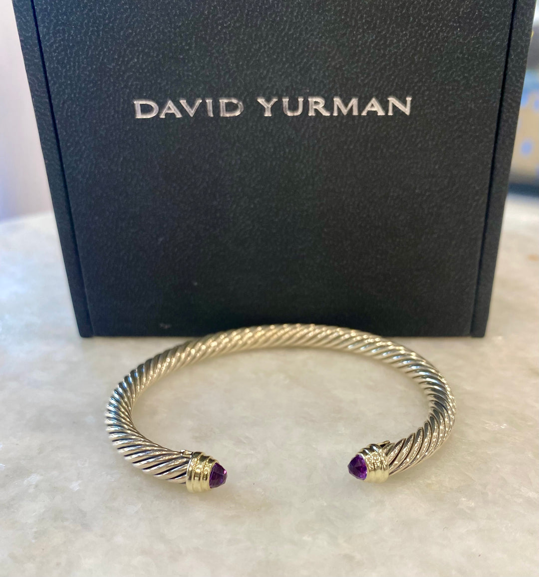 DAVID YURMAN STERLING SILVER 14K YELLOW GOLD AMETHYST 5MM BRACELET