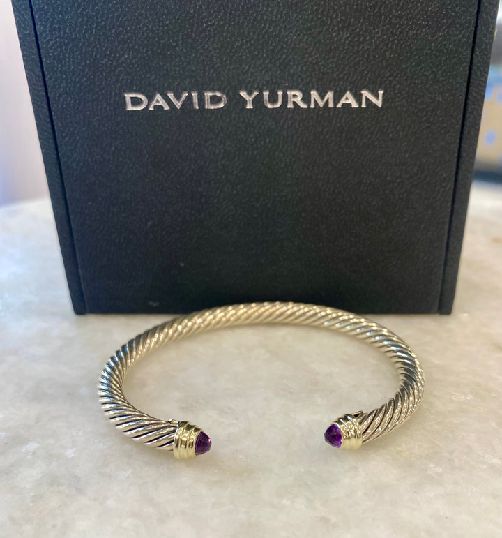 DAVID YURMAN STERLING SILVER 14K YELLOW GOLD AMETHYST 5MM BRACELET