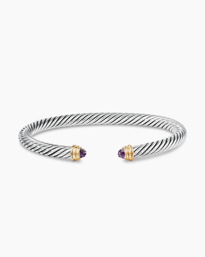 DAVID YURMAN STERLING SILVER 14K YELLOW GOLD AMETHYST 5MM BRACELET