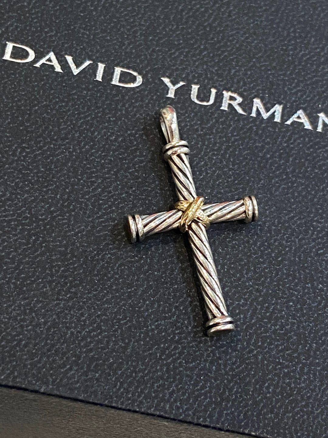 DAVID YURMAN STERLING SILVER 18K GOLD CABLE CROSS PENDANT