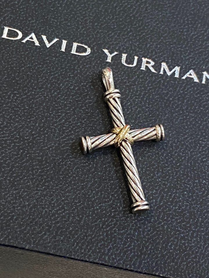 DAVID YURMAN STERLING SILVER 18K GOLD CABLE CROSS PENDANT