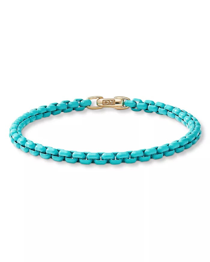 DAVID YURMAN DY TURQUOISE ACRYLIC 14K GOLD BEL AIRE BOX CHAIN BRACELET