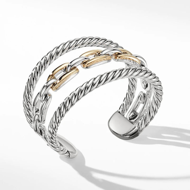 DAVID YURMAN WELLESLEY LINK  SILVER &amp; 18K GOLD MULTISTACK BRACELET