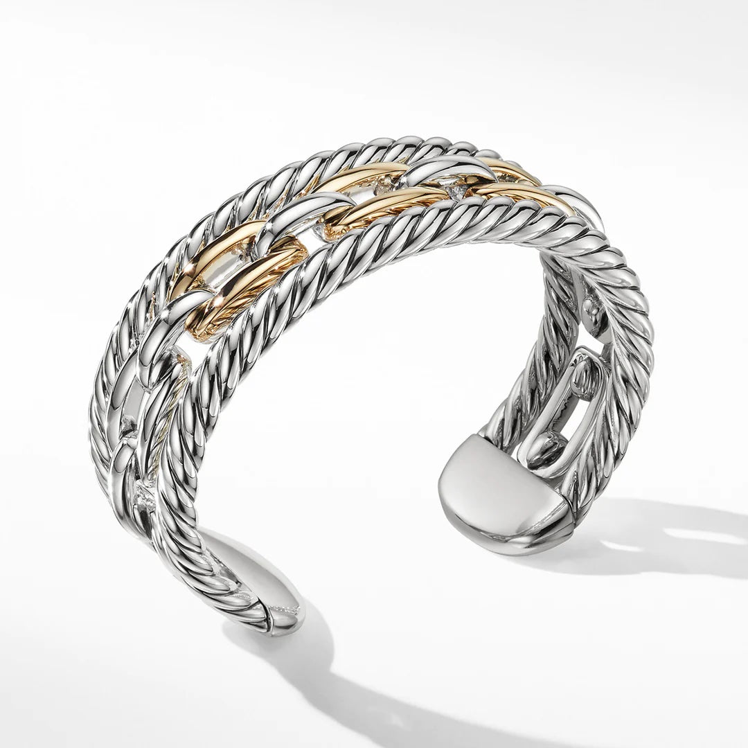 DAVID YURMAN WELLESLEY LINK  SILVER &amp; 18K GOLD MULTISTACK BRACELET