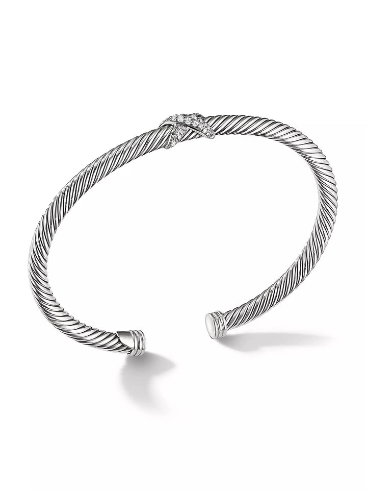 DAVID YURMAN X CLASSIC STERLING SILVER DIAMONDS CABLE STATION BRACELET