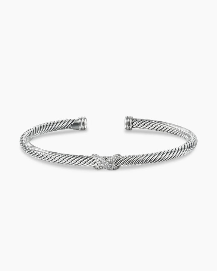 DAVID YURMAN X CLASSIC STERLING SILVER DIAMONDS CABLE STATION BRACELET
