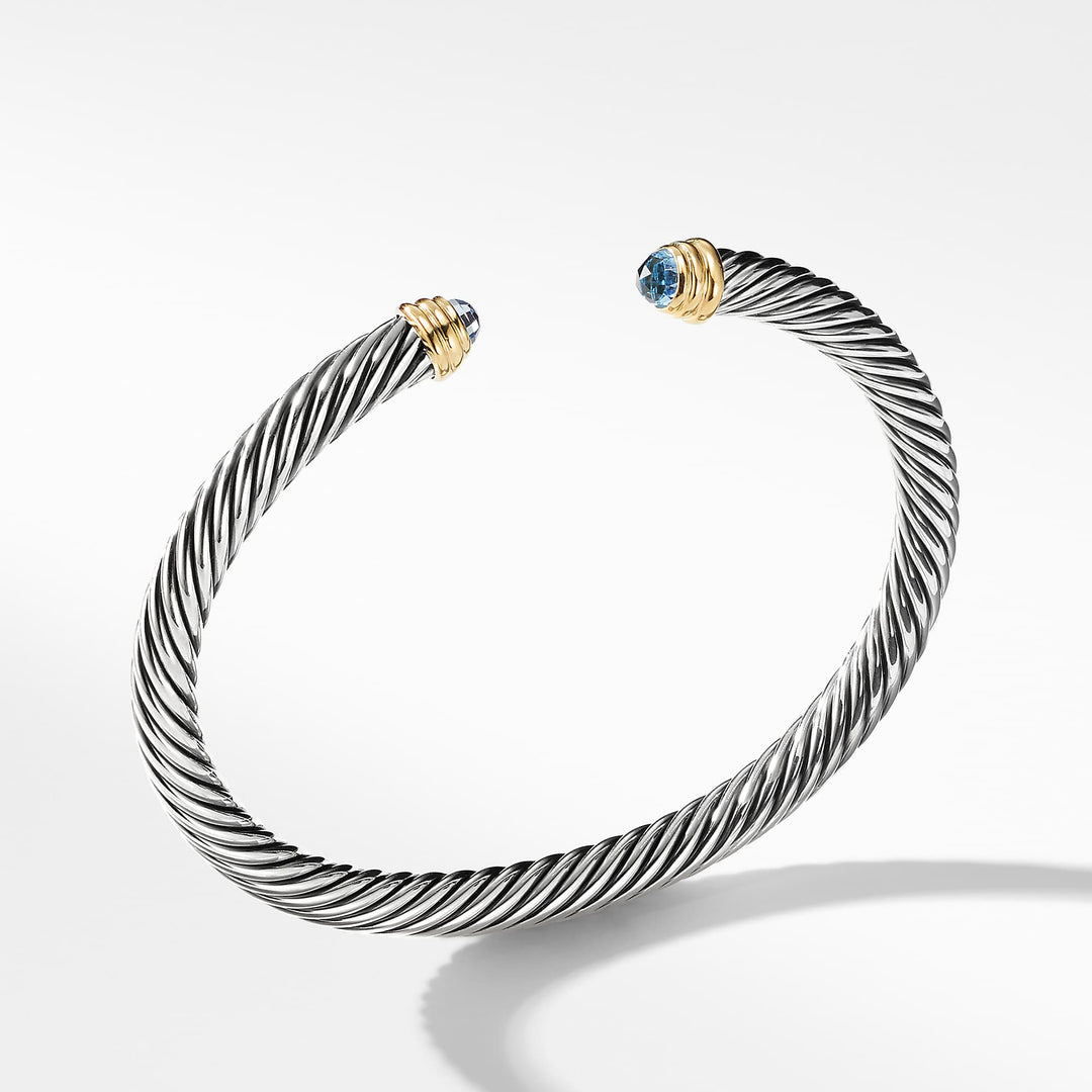 DAVID YURMAN CABLE SILVER BRACELET WITH BLUE TOPAZ &amp; 14K GOLD