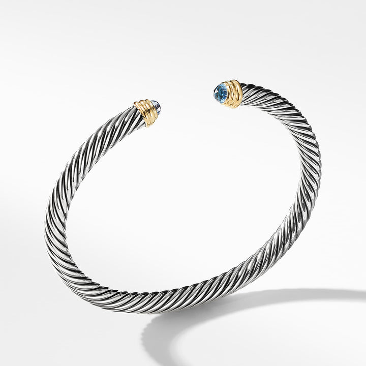 DAVID YURMAN CABLE SILVER BRACELET WITH BLUE TOPAZ &amp; 14K GOLD