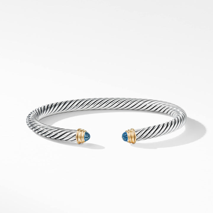 DAVID YURMAN CABLE SILVER BRACELET WITH BLUE TOPAZ &amp; 14K GOLD