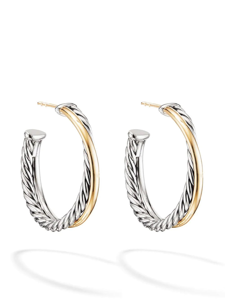 DAVID YURMAN STERLING SILVER 18K GOLD CROSSOVER HOOP EARRINGS