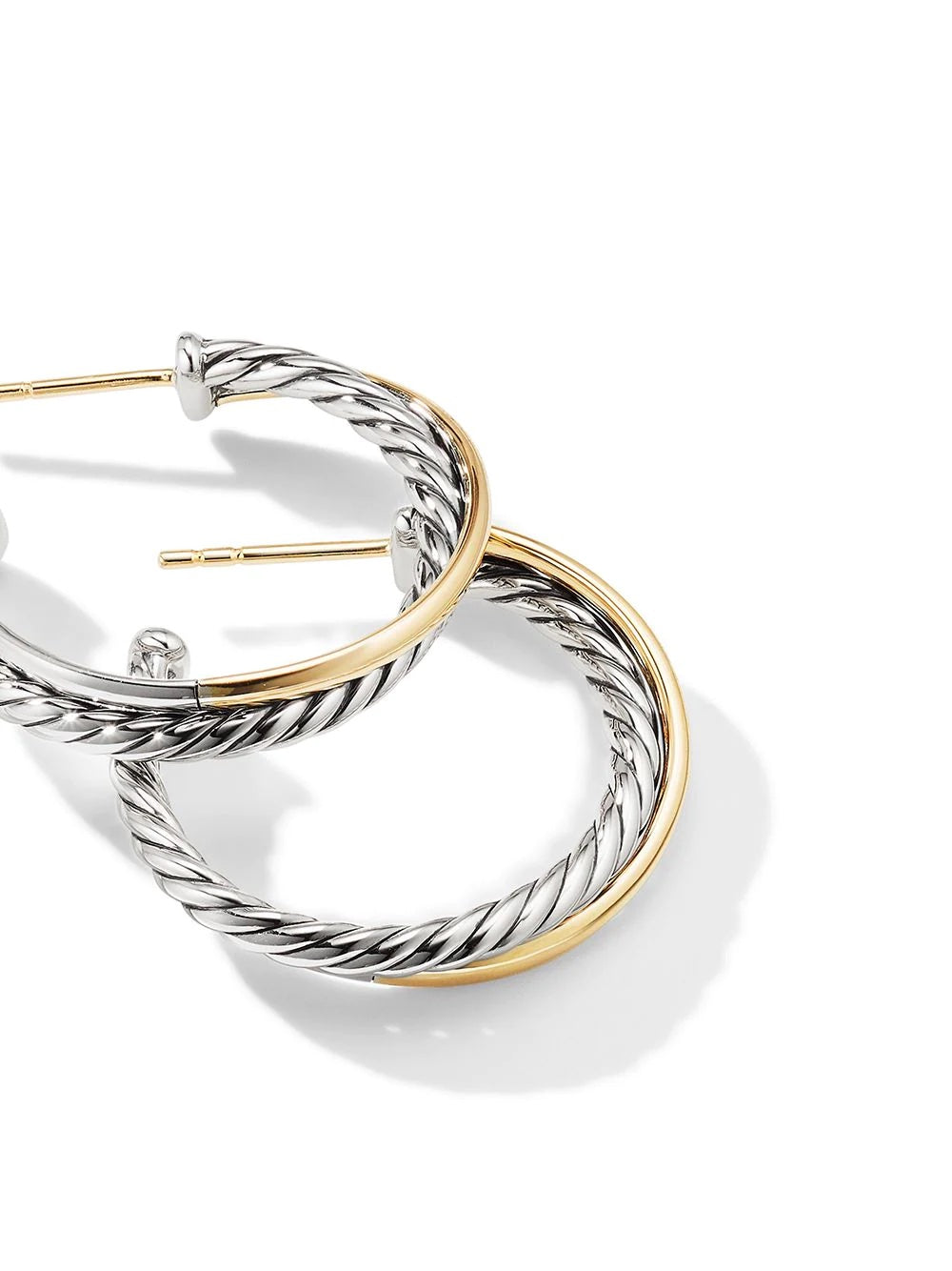 DAVID YURMAN STERLING SILVER 18K GOLD CROSSOVER HOOP EARRINGS