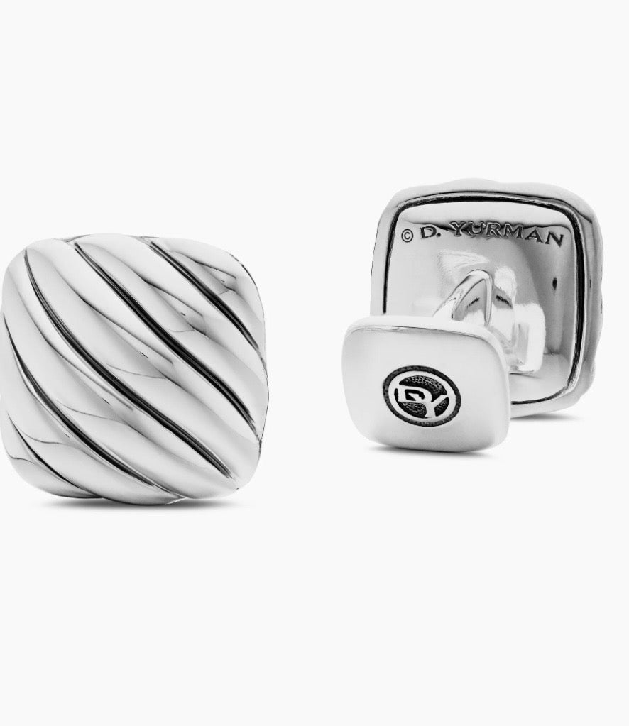 DAVID YURMAN STERLING SILVER SCULPTED CABLE CUSHION CUFFLINKS