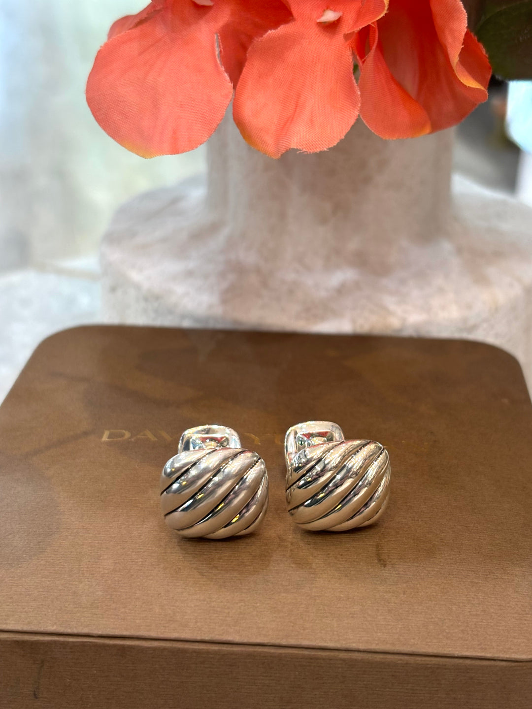 DAVID YURMAN STERLING SILVER SCULPTED CABLE CUSHION CUFFLINKS