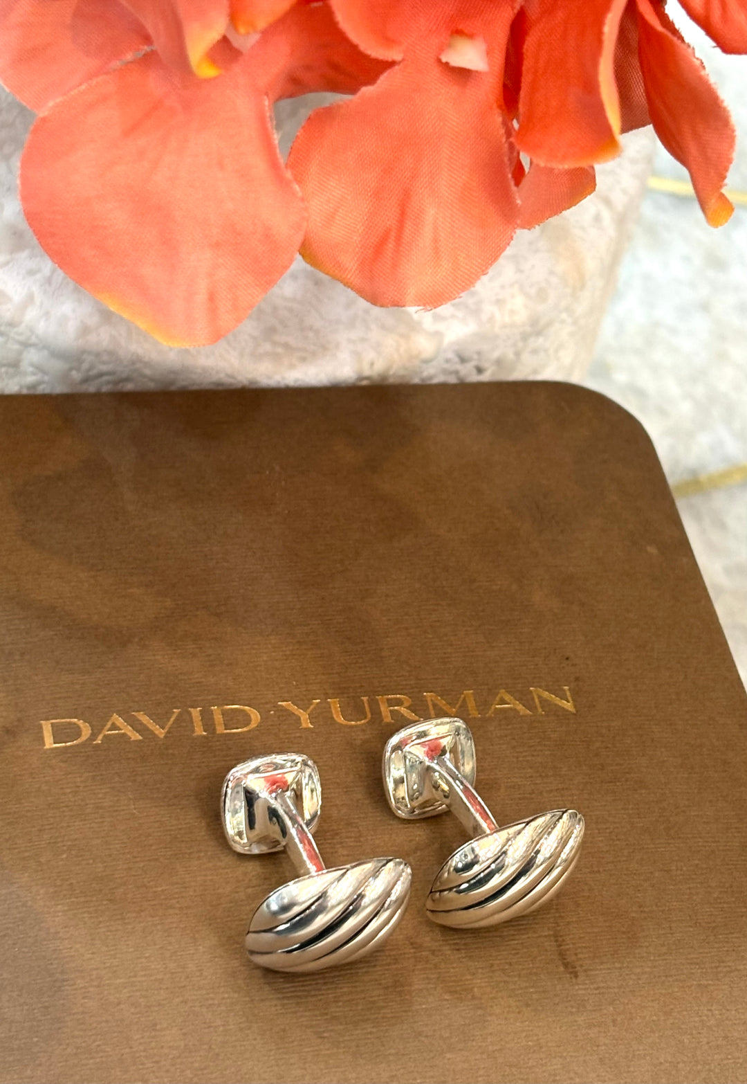 DAVID YURMAN STERLING SILVER SCULPTED CABLE CUSHION CUFFLINKS