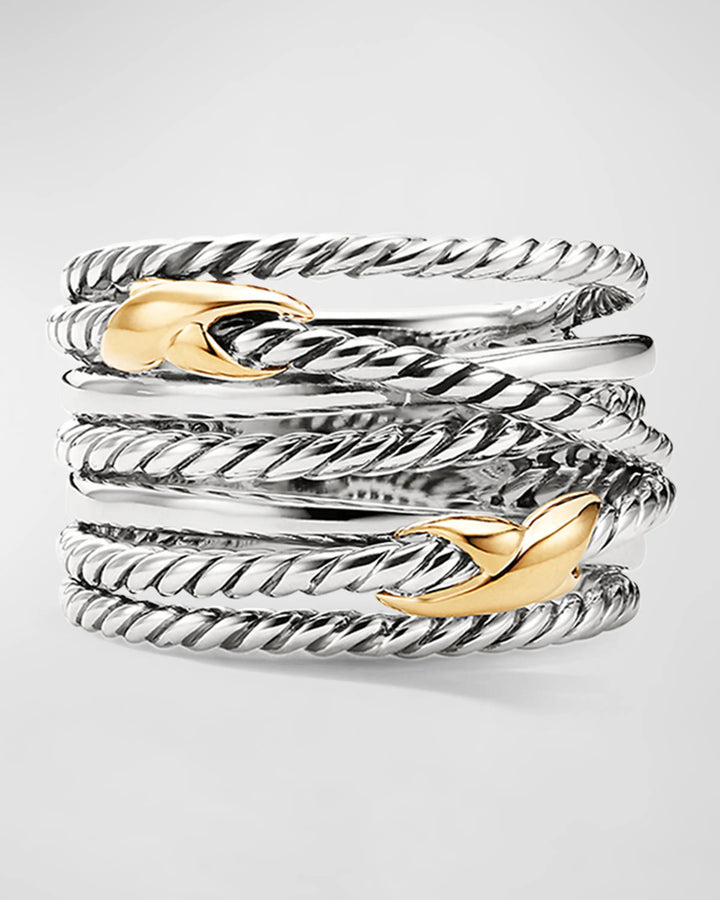 DAVID YURMAN STERLING SILVER 18K GOLD X CROSSOVER RING