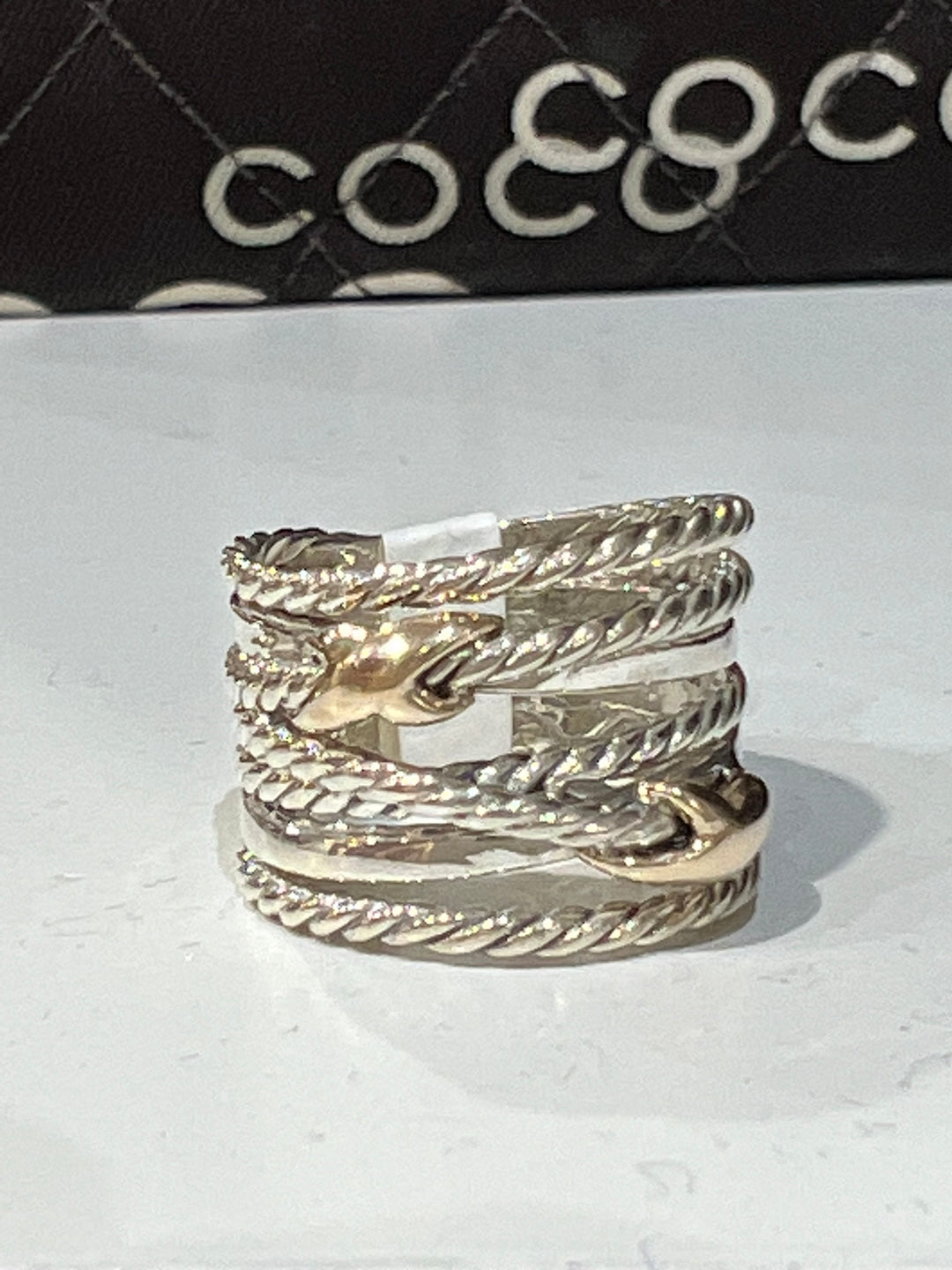 DAVID YURMAN STERLING SILVER 18K GOLD X CROSSOVER RING