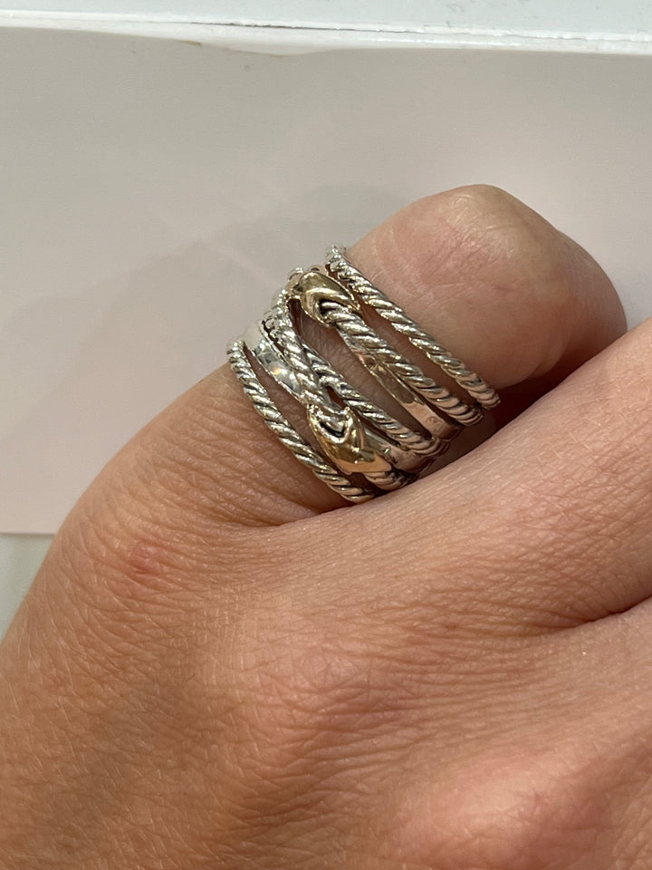 DAVID YURMAN STERLING SILVER 18K GOLD X CROSSOVER RING