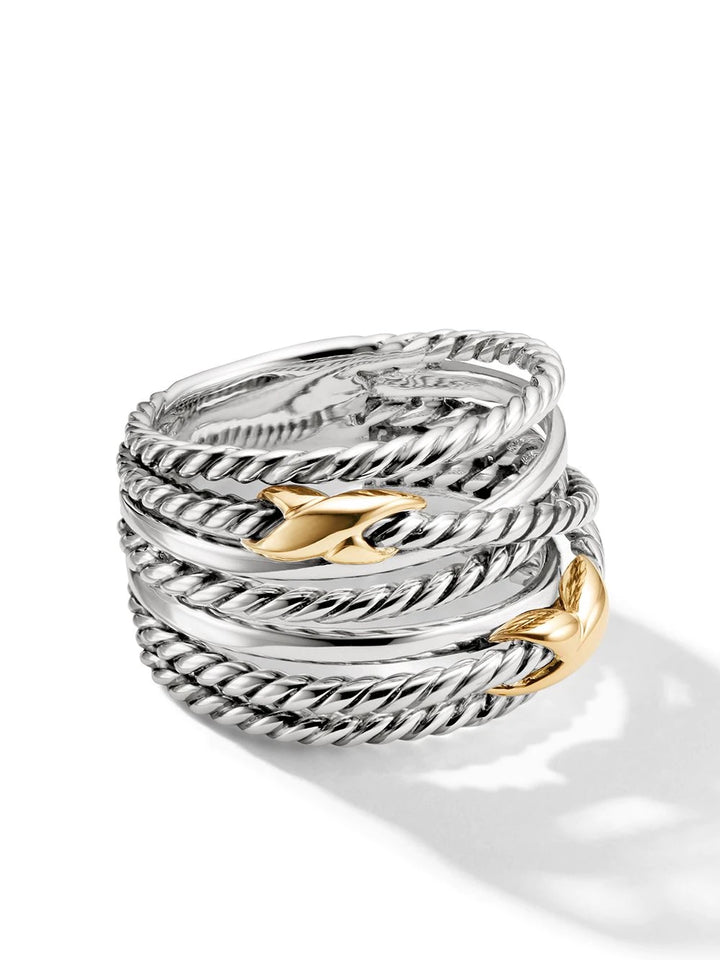 DAVID YURMAN STERLING SILVER 18K GOLD X CROSSOVER RING