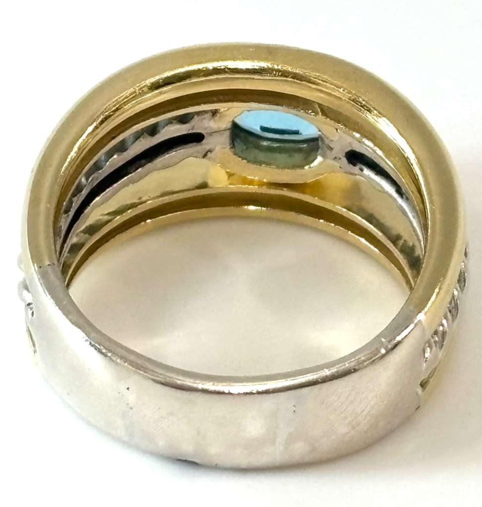 DY STERLING SILVER 18K GOLD OVAL BLUE TOPAZ CLASSIC CABLE RING