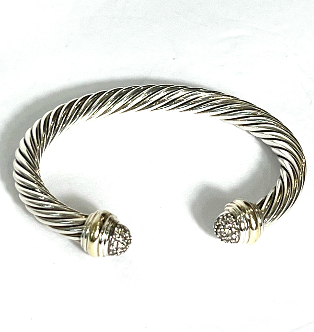 DY 925 STERLING SILVER 18K YELLOW GOLD DIAMOND CLASSIC CABLE BRACELET