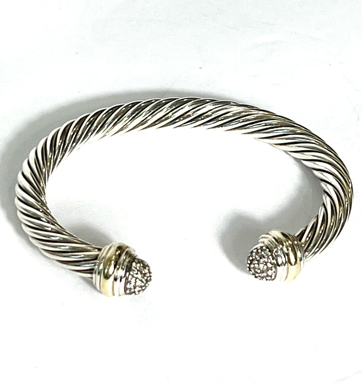 DY 925 STERLING SILVER 18K YELLOW GOLD DIAMOND CLASSIC CABLE BRACELET