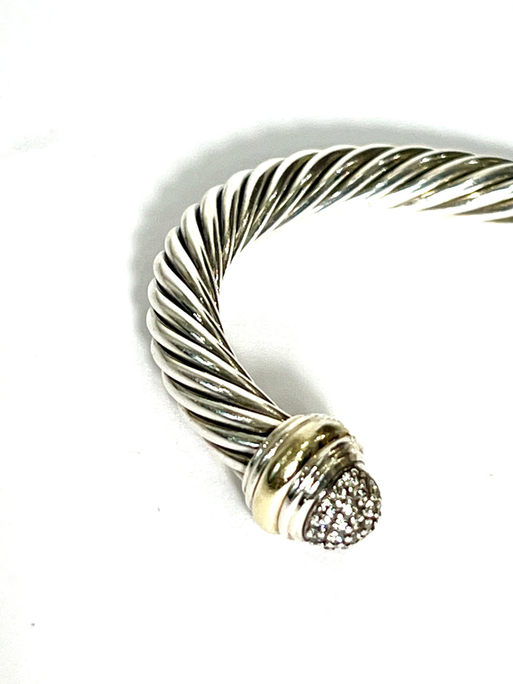 DY 925 STERLING SILVER 18K YELLOW GOLD DIAMOND CLASSIC CABLE BRACELET