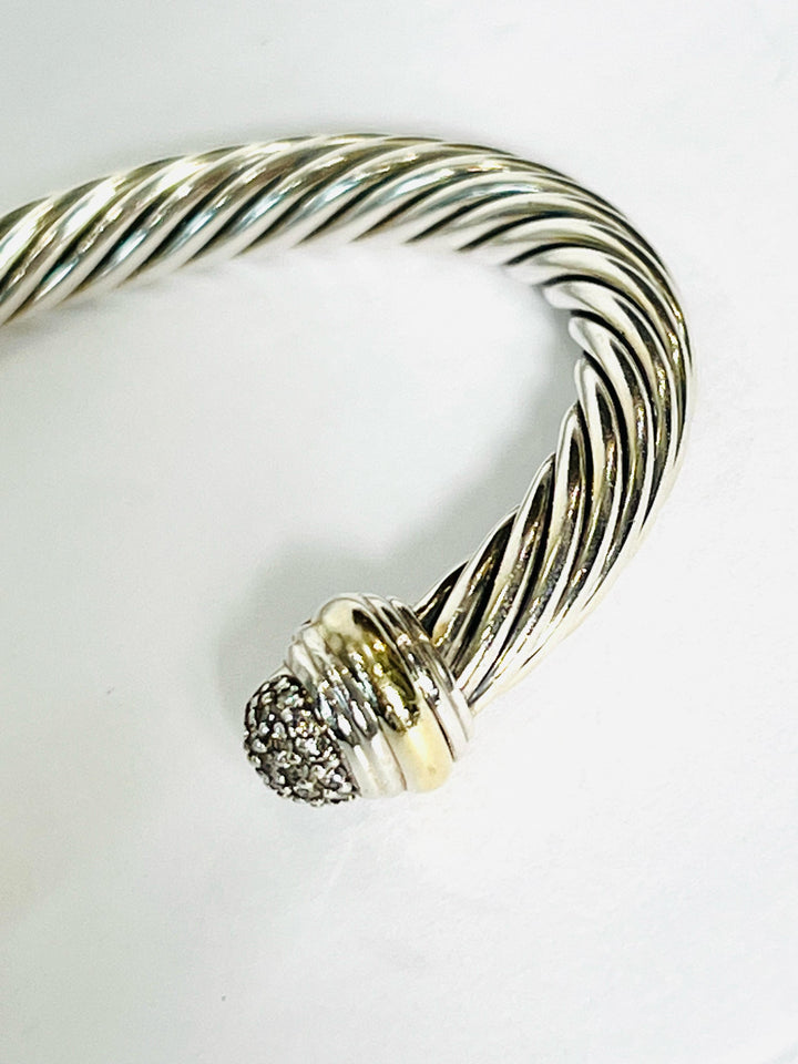 DY 925 STERLING SILVER 18K YELLOW GOLD DIAMOND CLASSIC CABLE BRACELET