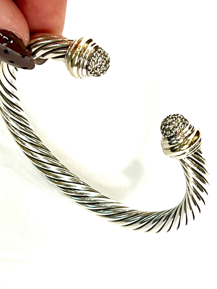 DY 925 STERLING SILVER 18K YELLOW GOLD DIAMOND CLASSIC CABLE BRACELET